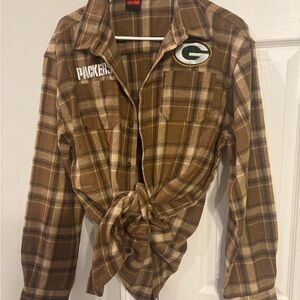 NFL Green Bay Packers Brown Plaid Button-Down Shirt